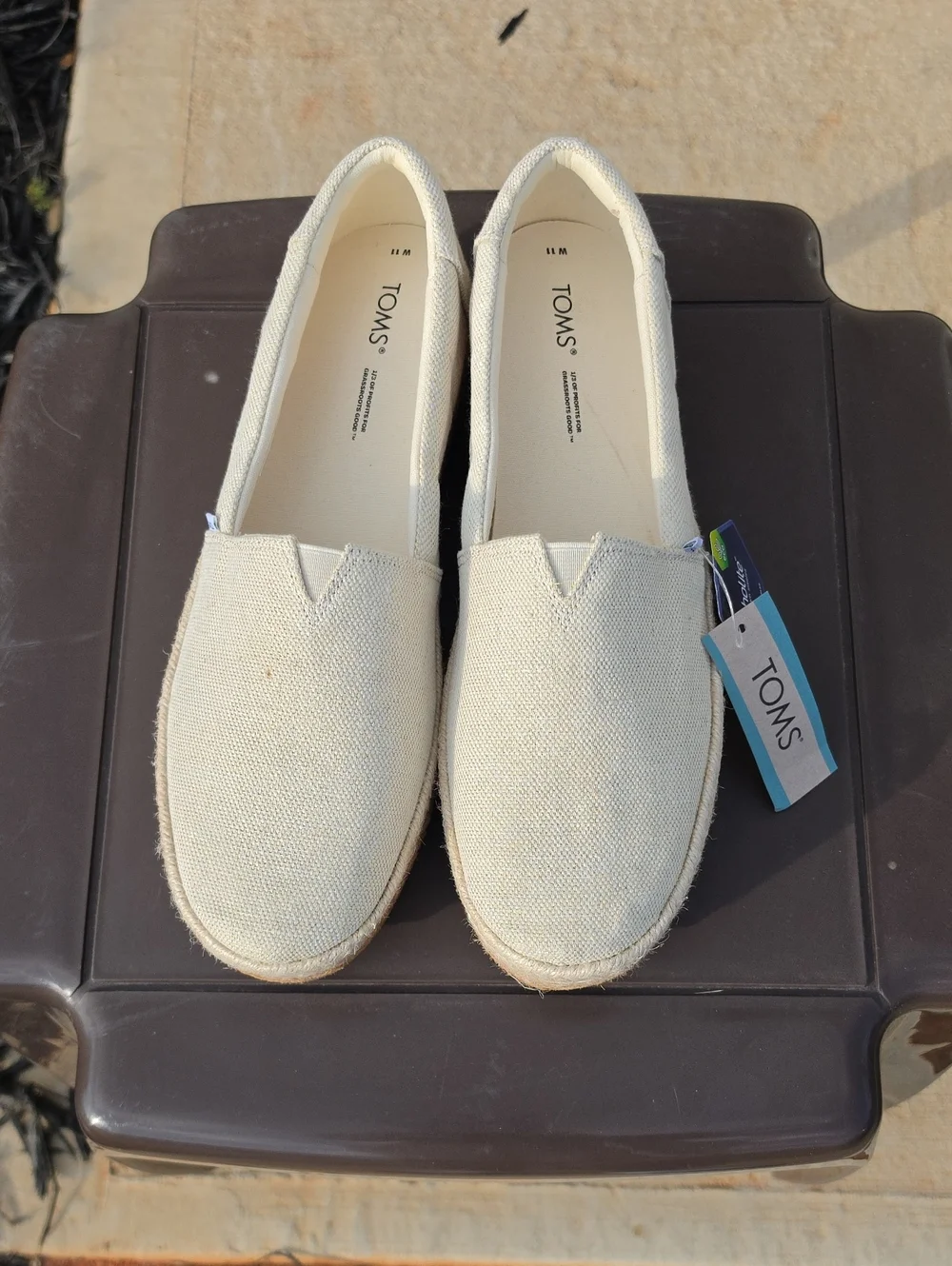 Toms Women's Valencia Natural Canvas Wedge Platform Espadrilles Size 11